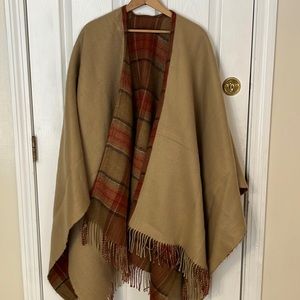 Camel and Orange and Brown plaid reversible cape